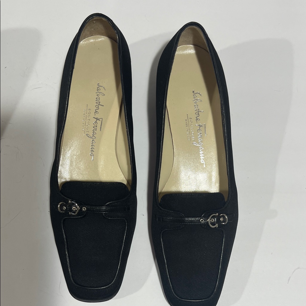 Salvatore Ferragamo Black Women's Square-Toe Loafers With Signature Bit